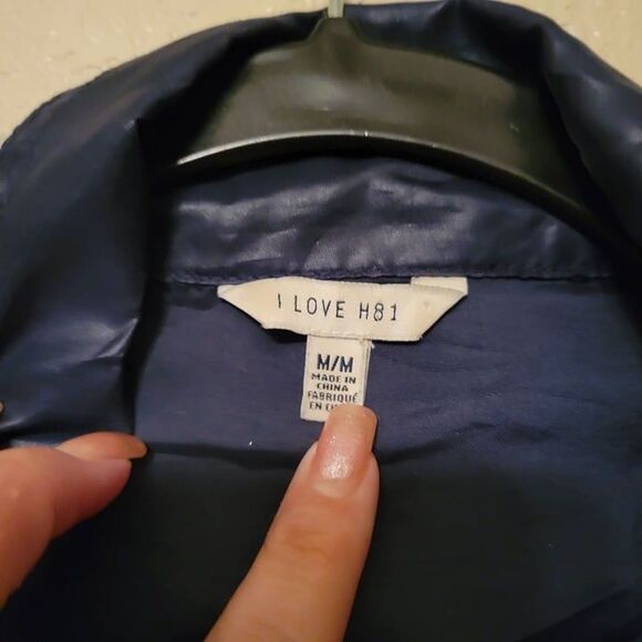I Love H81  Womens Jacket Blue M Windbreaker Moto Cropped - Picture 3 of 7